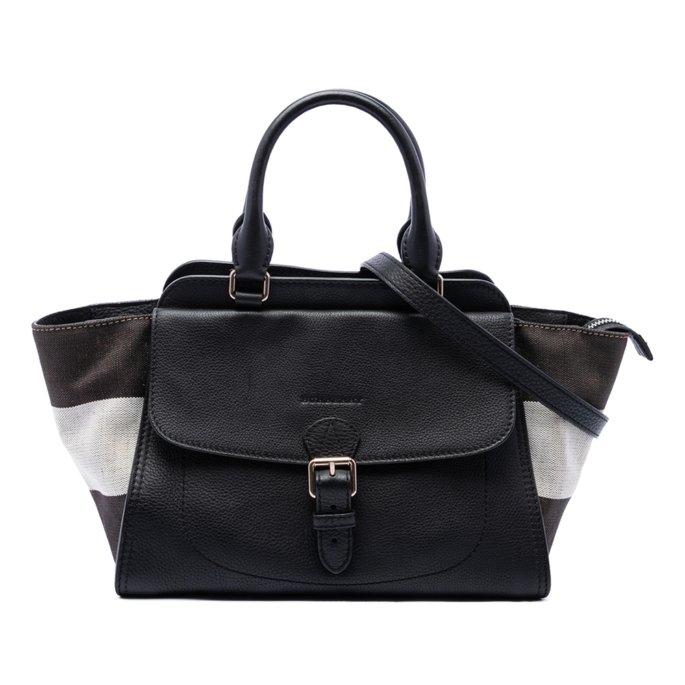 Pre-Loved Burberry Leather and Mega Check Canvas Harcourt Satchel